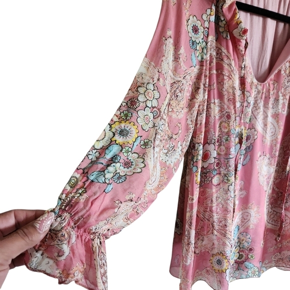 EUC LA STRADA SILK BLEND PINK PASTEL FLORAL KEYHOLE BLOUSE SZ S - Picture 6 of 10